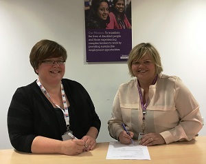 Rachel Gardiner (left), Head of HR at TCFM, and Beth Carruthers (right), Remploy Chief Executive at this month’s TCFM Employee Conference.